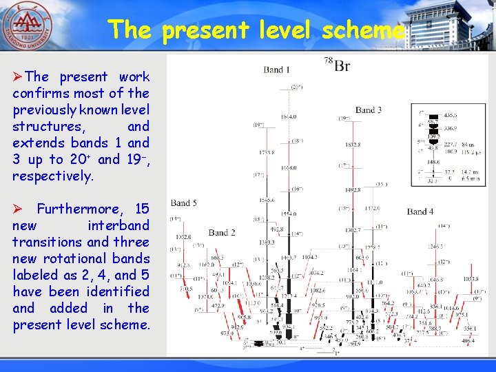 The present level scheme ØThe present work confirms most of the previously known level