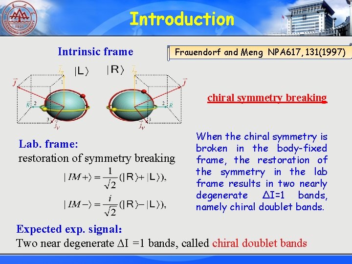 Introduction Intrinsic frame Frauendorf and Meng NPA 617, 131(1997) chiral symmetry breaking Lab. frame: