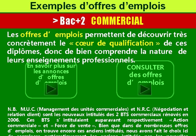 Exemples d’offres d’emplois > Bac+2 COMMERCIAL Les offres d’emplois permettent de découvrir très concrètement