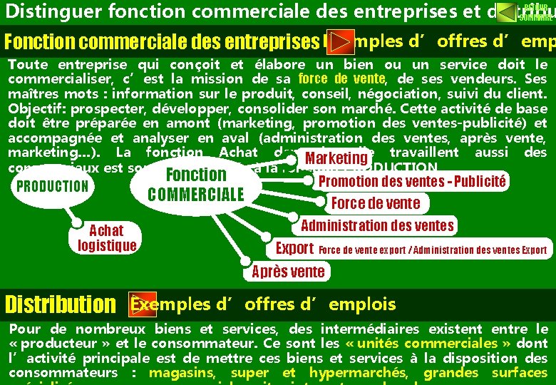 RETOUR Distinguer fonction commerciale des entreprises et distribu SOMMAIRE Fonction commerciale des entreprises Exemples