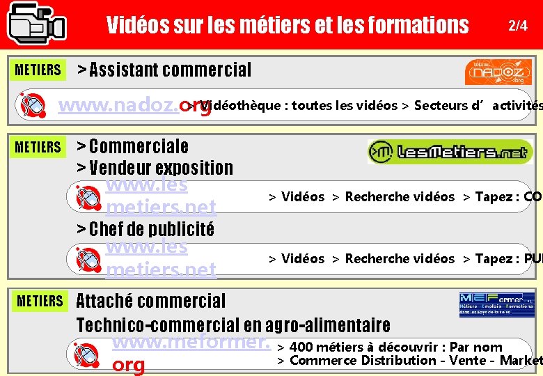Vidéos sur les métiers et les formations METIERS 2/4 > Assistant commercial > Vidéothèque Vidéos sur les métiers et les formations METIERS 2/4 > Assistant commercial > Vidéothèque