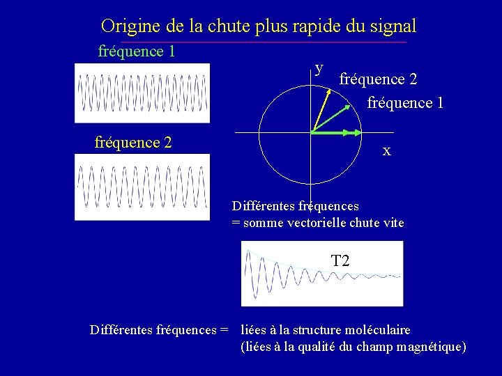 Origine de la chute plus rapide du signal fréquence 1 y fréquence 2 fréquence