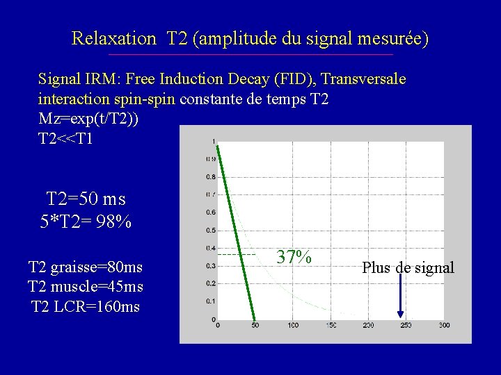 Relaxation T 2 (amplitude du signal mesurée) Signal IRM: Free Induction Decay (FID), Transversale