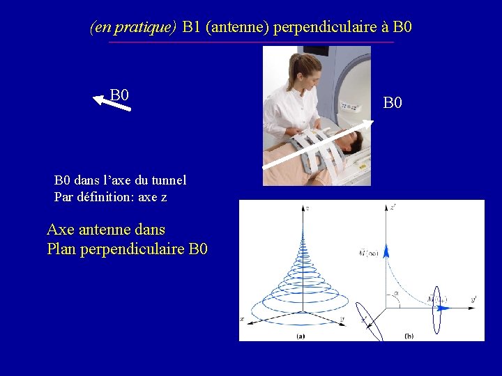 (en pratique) B 1 (antenne) perpendiculaire à B 0 B 0 dans l’axe du