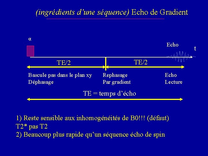 (ingrédients d’une séquence) Echo de Gradient α Echo TE/2 Bascule pas dans le plan