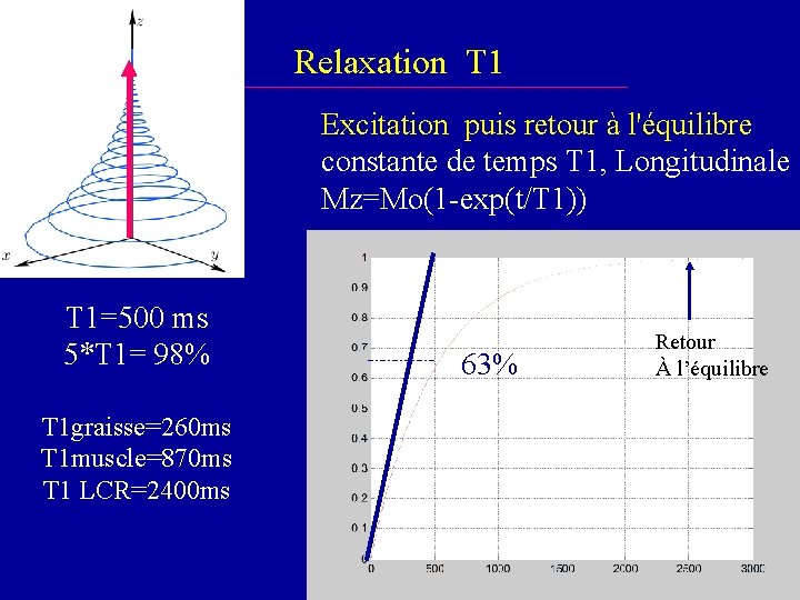 Relaxation T 1 Excitation puis retour à l'équilibre constante de temps T 1, Longitudinale