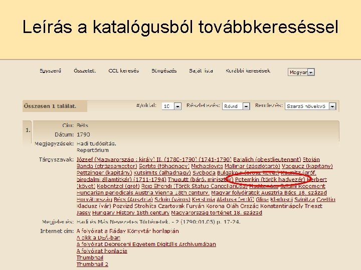 Leírás a katalógusból továbbkereséssel 