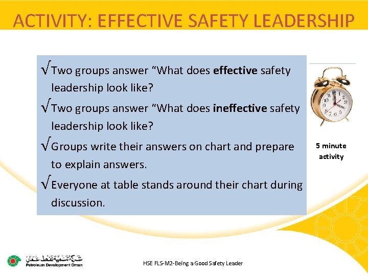 SAFETY LEADERSHIP FOR FRONTLINE SUPERVISORS Module 2 Being