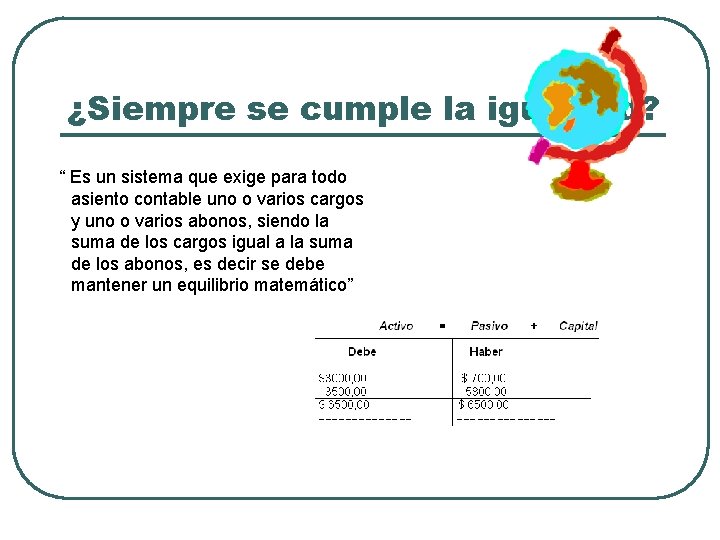¿Siempre se cumple la igualdad? “ Es un sistema que exige para todo asiento