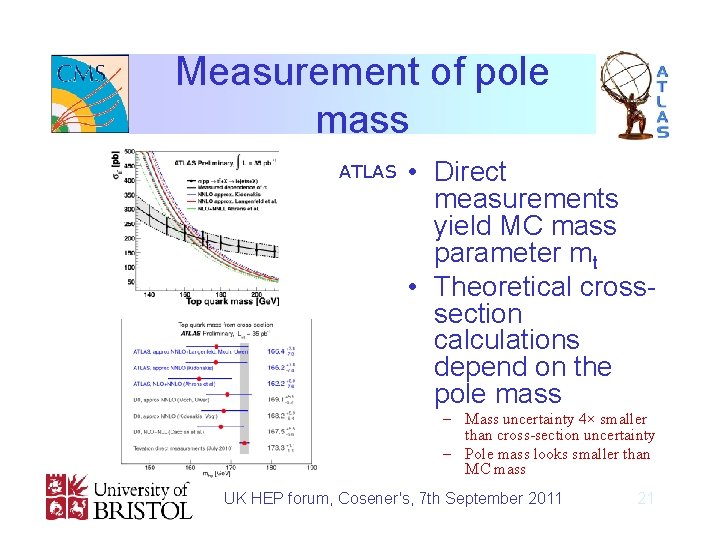 Measurement of pole mass ATLAS • Direct measurements yield MC mass parameter mt •