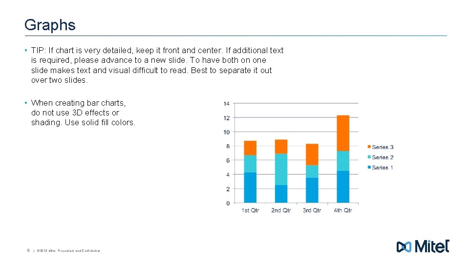 Graphs • TIP: If chart is very detailed, keep it front and center. If