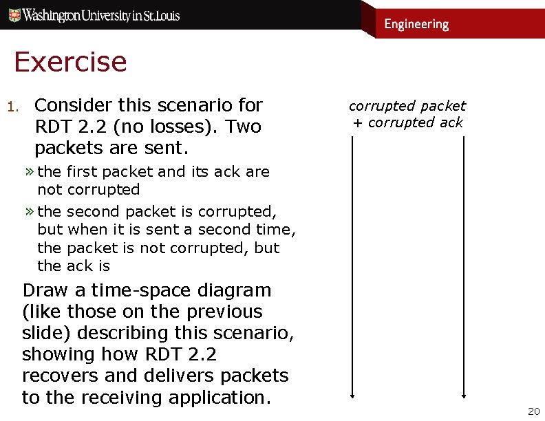 Exercise 1. Consider this scenario for RDT 2. 2 (no losses). Two packets are