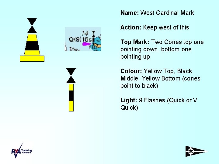 Name: West Cardinal Mark Action: Keep west of this Top Mark: Two Cones top