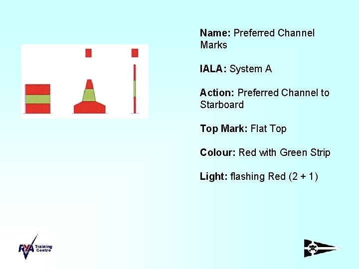 Name: Preferred Channel Marks IALA: System A Action: Preferred Channel to Starboard Top Mark: