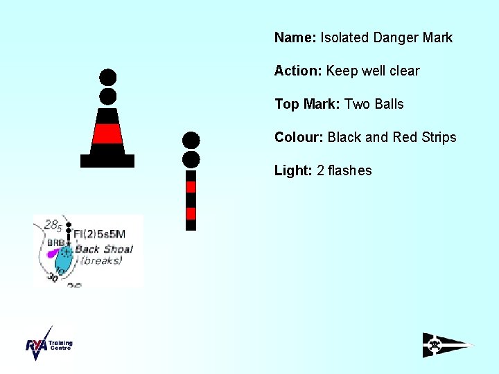 Name: Isolated Danger Mark Action: Keep well clear Top Mark: Two Balls Colour: Black