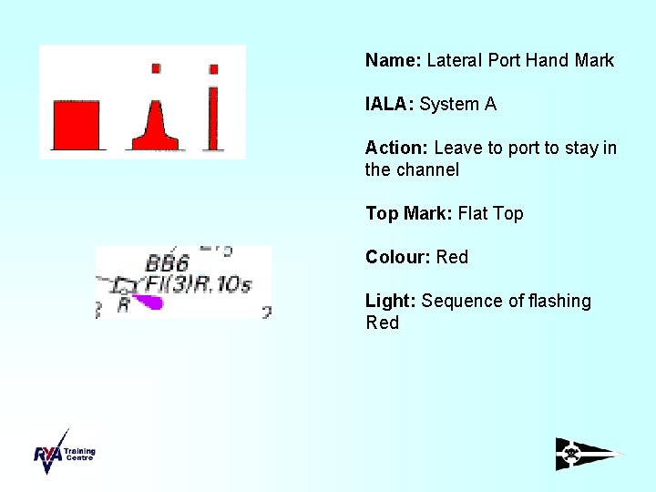 Name: Lateral Port Hand Mark IALA: System A Action: Leave to port to stay
