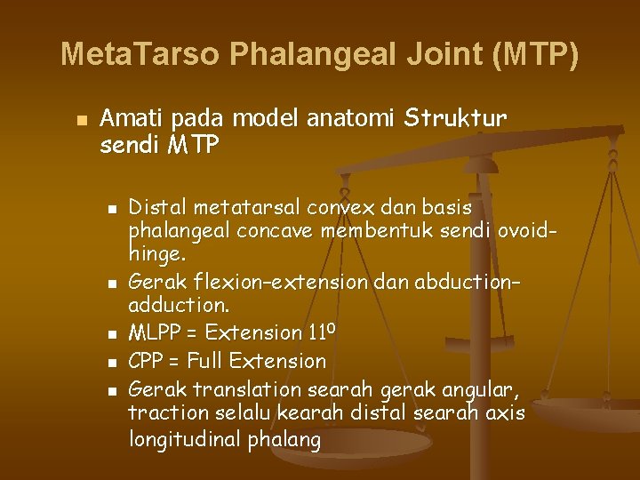 Meta. Tarso Phalangeal Joint (MTP) n Amati pada model anatomi Struktur sendi MTP n