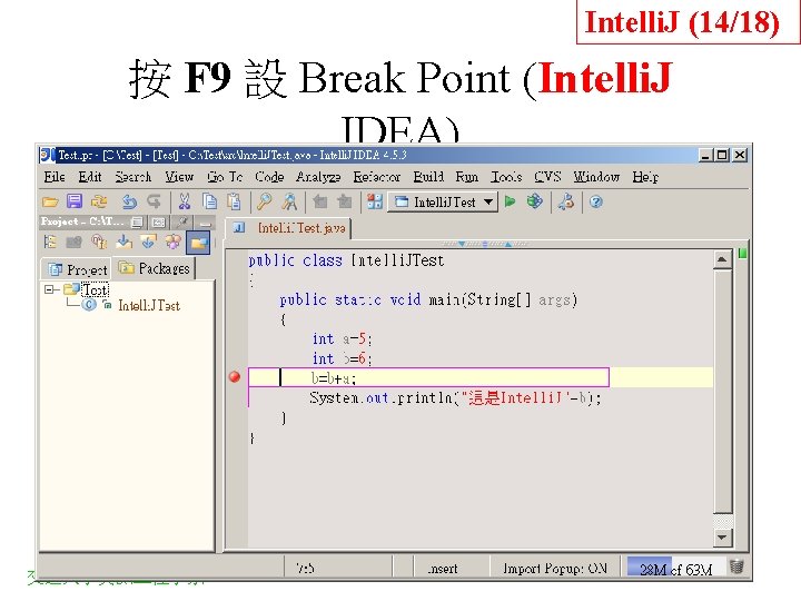 Intelli. J (14/18) 按 F 9 設 Break Point (Intelli. J IDEA) 交通大學資訊 程學系