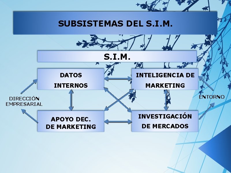 SUBSISTEMAS DEL S. I. M. DATOS INTELIGENCIA DE INTERNOS MARKETING ENTORNO DIRECCIÓN EMPRESARIAL APOYO
