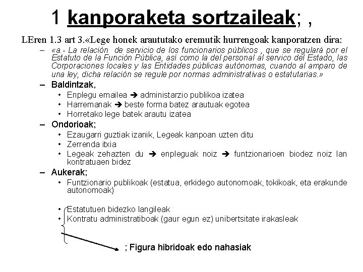 1 kanporaketa sortzaileak; , LEren 1. 3 art 3. «Lege honek araututako eremutik hurrengoak