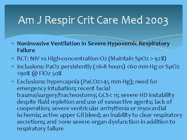 Am J Respir Crit Care Med 2003 Noninvasive Ventilation in Severe Hypoxemic Respiratory Failure