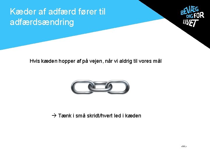 Kæder af adfærd fører til adfærdsændring . Hvis kæden hopper af på vejen, når