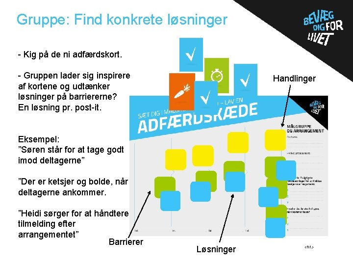 Gruppe: Find konkrete løsninger . - Kig på de ni adfærdskort. - Gruppen lader