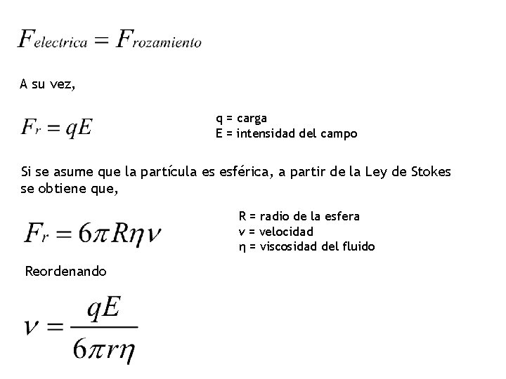 A su vez, q = carga E = intensidad del campo Si se asume