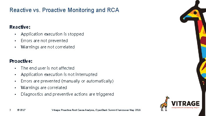 Reactive vs. Proactive Monitoring and RCA Reactive: • Application execution is stopped • Errors