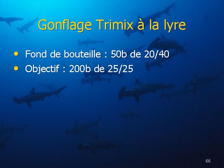 Gonflage Trimix à la lyre • Fond de bouteille : 50 b de 20/40