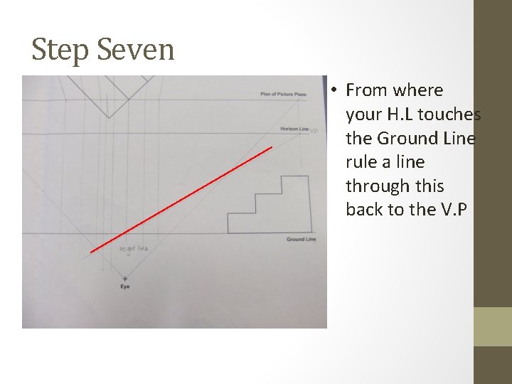 Step Seven • From where your H. L touches the Ground Line rule a