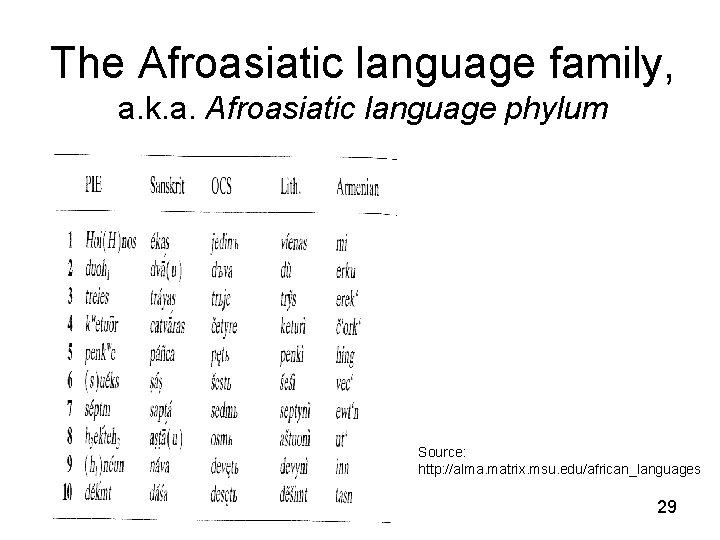 The Afroasiatic language family, a. k. a. Afroasiatic language phylum Source: http: //alma. matrix.