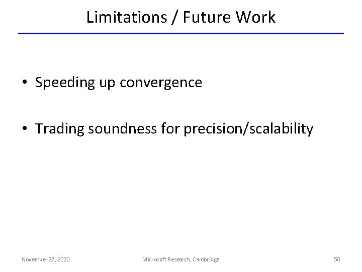 Limitations / Future Work • Speeding up convergence • Trading soundness for precision/scalability November