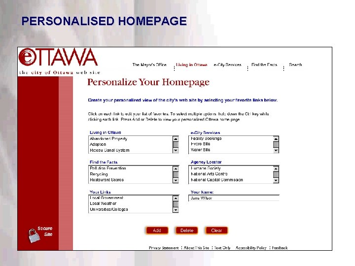 PERSONALISED HOMEPAGE This information is confidential. Do not disclose outside DTT. 