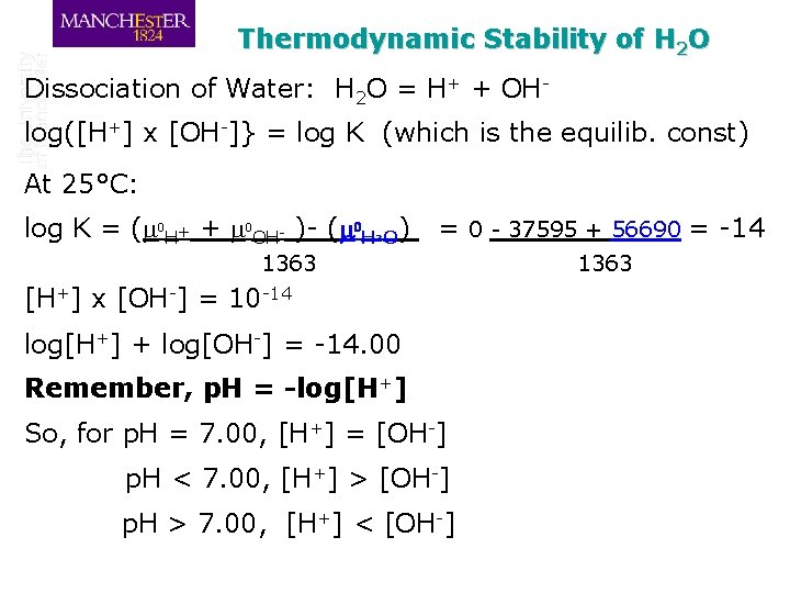Thermodynamic Stability of H 2 O Dissociation of Water: H 2 O = H+