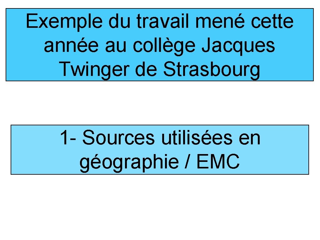 Exemple du travail mené cette année au collège Jacques Twinger de Strasbourg 1 -