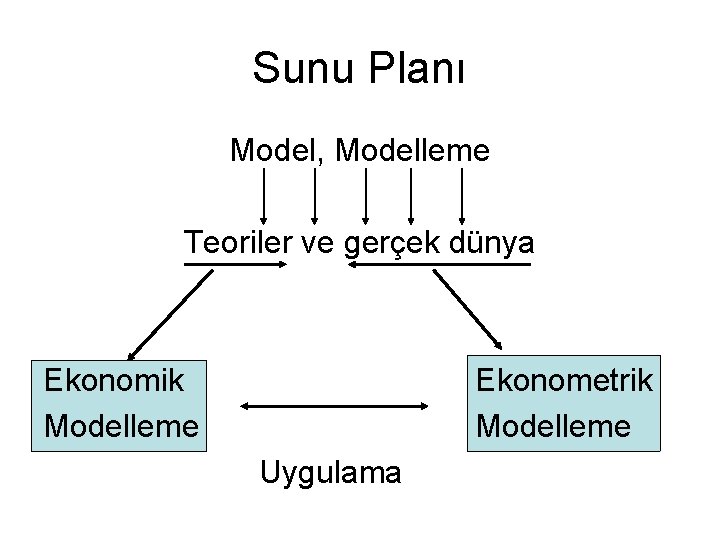Sunu Planı Model, Modelleme Teoriler ve gerçek dünya Ekonomik Modelleme Ekonometrik Modelleme Uygulama 