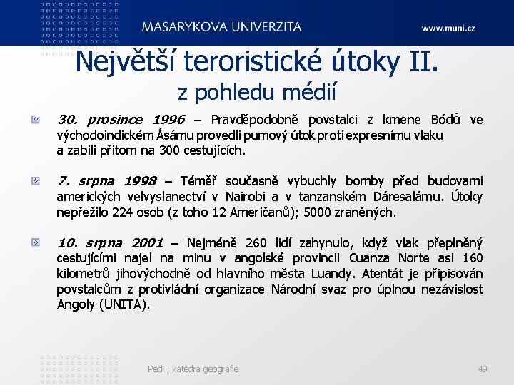 Největší teroristické útoky II. z pohledu médií 30. prosince 1996 – Pravděpodobně povstalci z