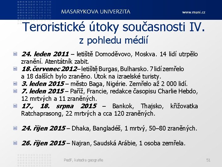 Teroristické útoky současnosti IV. z pohledu médií 24. leden 2011 – letiště Domoděvovo, Moskva.