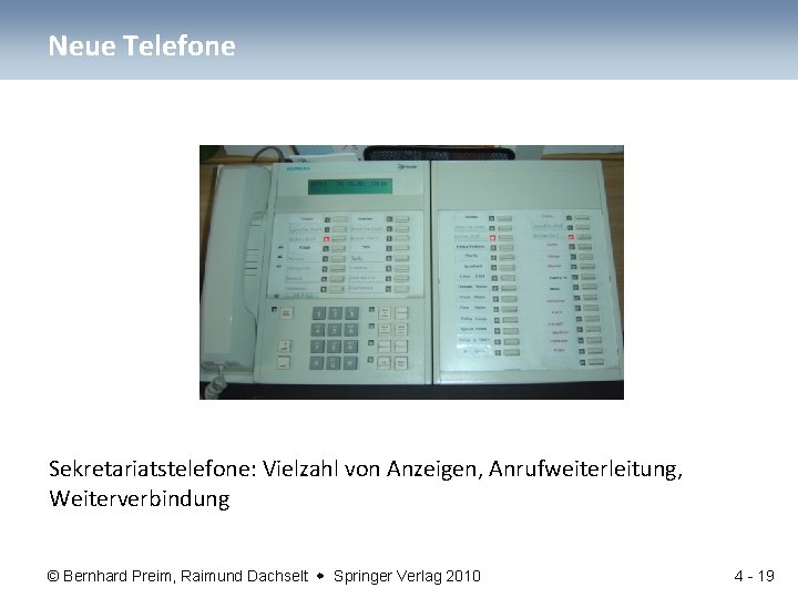 Neue Telefone Sekretariatstelefone: Vielzahl von Anzeigen, Anrufweiterleitung, Weiterverbindung © Bernhard Preim, Raimund Dachselt Springer