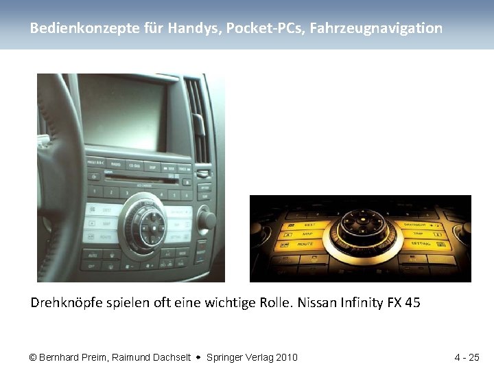 Bedienkonzepte für Handys, Pocket-PCs, Fahrzeugnavigation Drehknöpfe spielen oft eine wichtige Rolle. Nissan Infinity FX