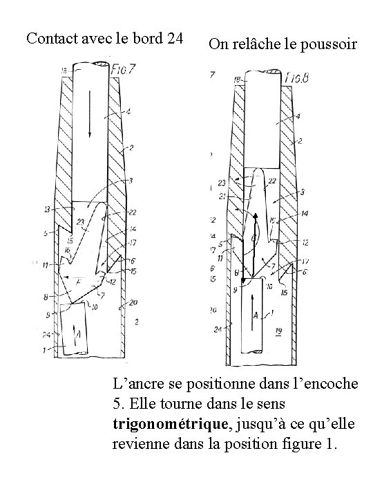 Contact avec le bord 24 On relâche le poussoir L’ancre se positionne dans l’encoche