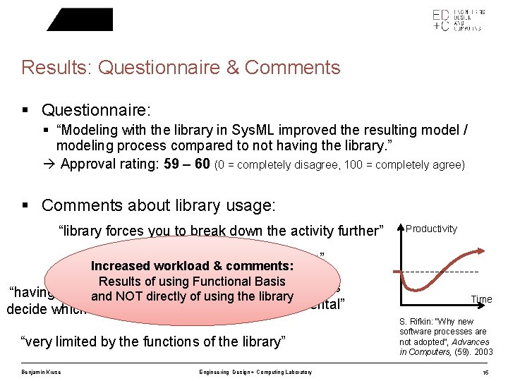 Results: Questionnaire & Comments § Questionnaire: § “Modeling with the library in Sys. ML
