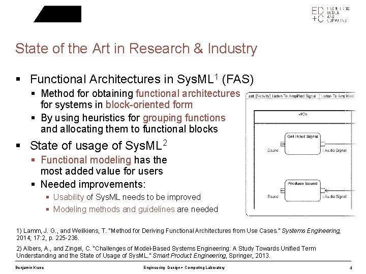 State of the Art in Research & Industry § Functional Architectures in Sys. ML