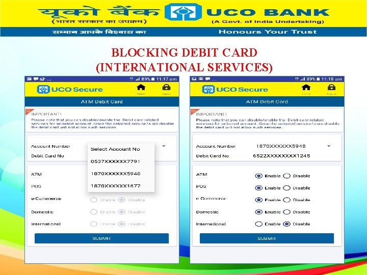 BLOCKING DEBIT CARD (INTERNATIONAL SERVICES) 