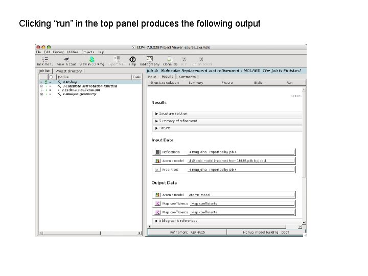 Clicking “run” in the top panel produces the following output 