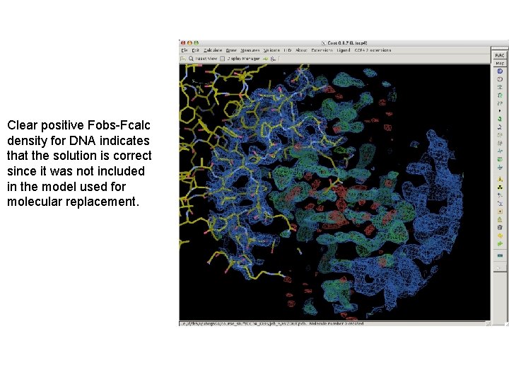 Clear positive Fobs-Fcalc density for DNA indicates that the solution is correct since it