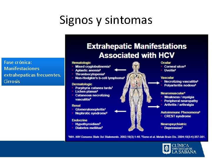 Signos y sintomas Fase crónica: Manifestaciones extrahepaticas frecuentes. Cirrosis 