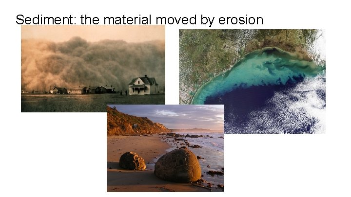 Sediment: the material moved by erosion 