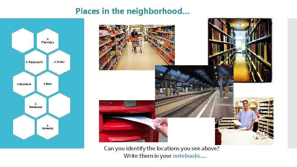 Places in the neighborhood… A Pharmacy A Restaurant A School A Bank A Bookstore